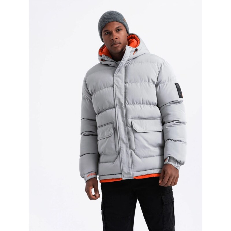 Ombre Clothing Sportovní šedá prošívaná zimní bunda V3 JAHP-0208