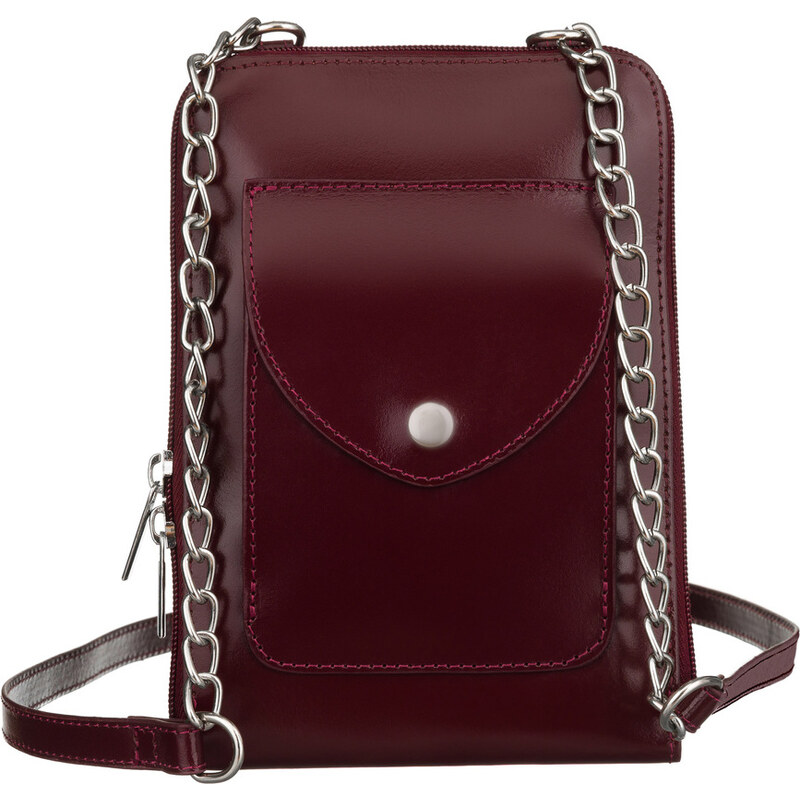 BASIC Čokoládově hnědá kožená crossbody kabelka s pouzdrem na