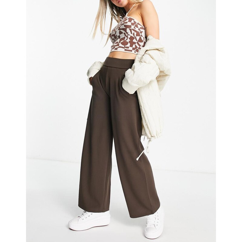 JDY wide leg tailored trousers in chocolate-Brown 114408314