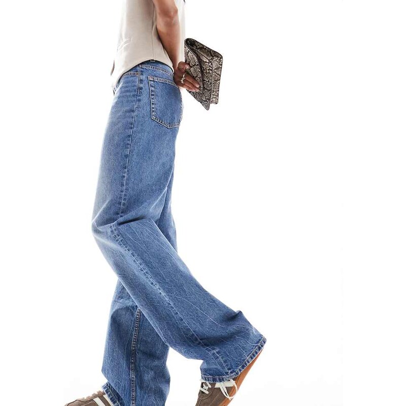 ASOS Tall ASOS DESIGN Tall wide leg dad jeans in mid blue 101778195