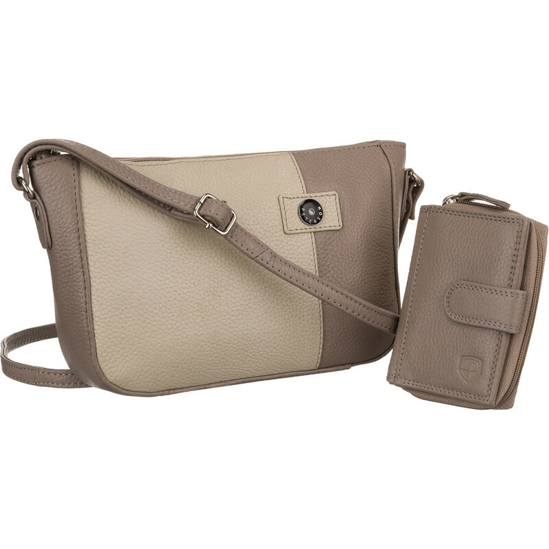 Peterson béžová kožená sada crossbody kabelky s peněženkou