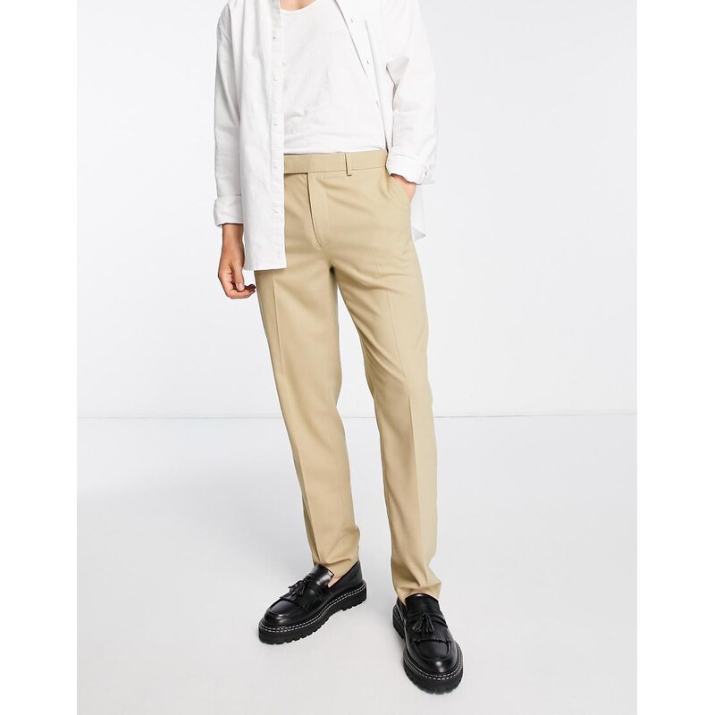 ASOS DESIGN smart slim fit trousers in stone-Neutral