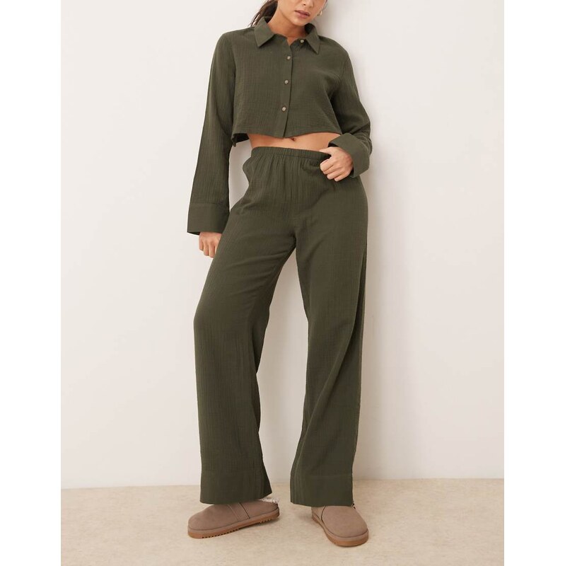 Urban Threads waffle crop long sleeve button down and boxer trouser 102283312