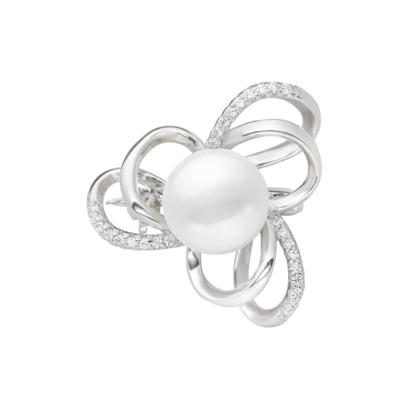 Gaura Pearls Stříbrná brož s 10 mm bílou perlou Faye - stříbro 925 101831602