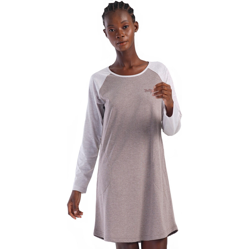 Naspani Hnědá i béžová noční košilka s dlouhými rukávy pro ženy