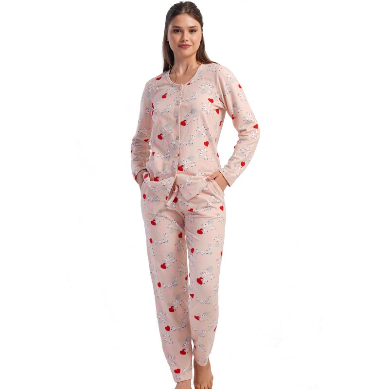 Naspani Růžové elegantní pyžamo celopropínací pro ženy či dívky
