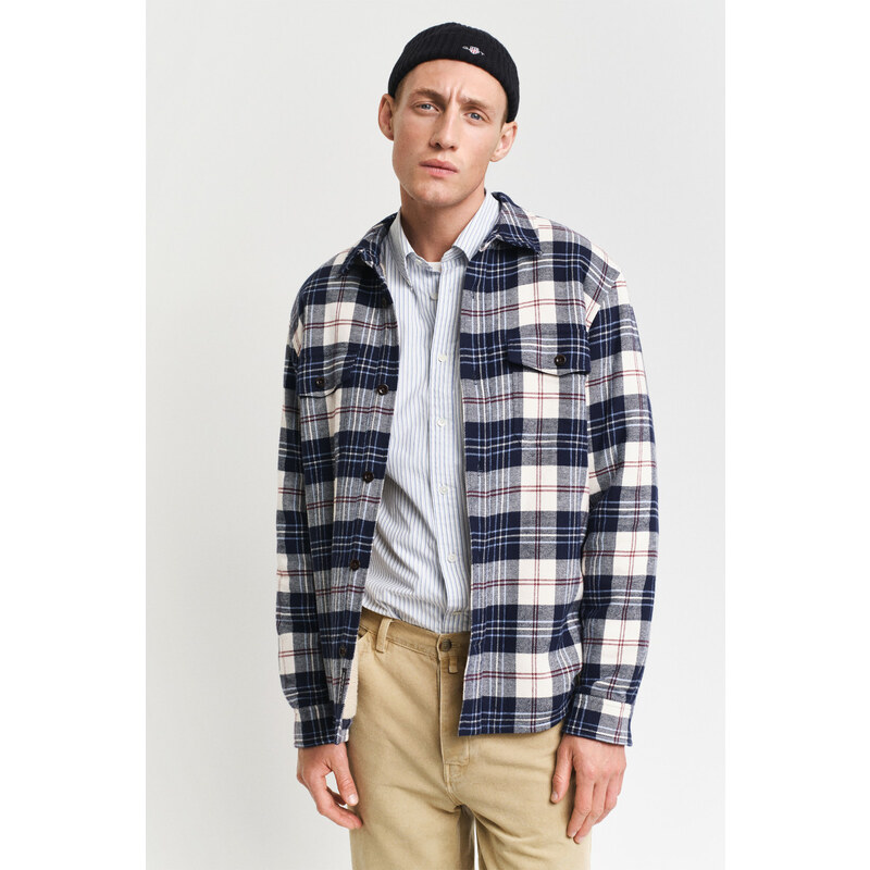 KOŠILE GANT REG FLEECE LINED FLANNEL OVERSHIRT EVENING BLUE