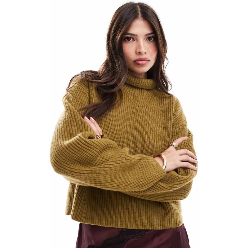 & Other Stories wool knitted rib funnel neck sweater with split