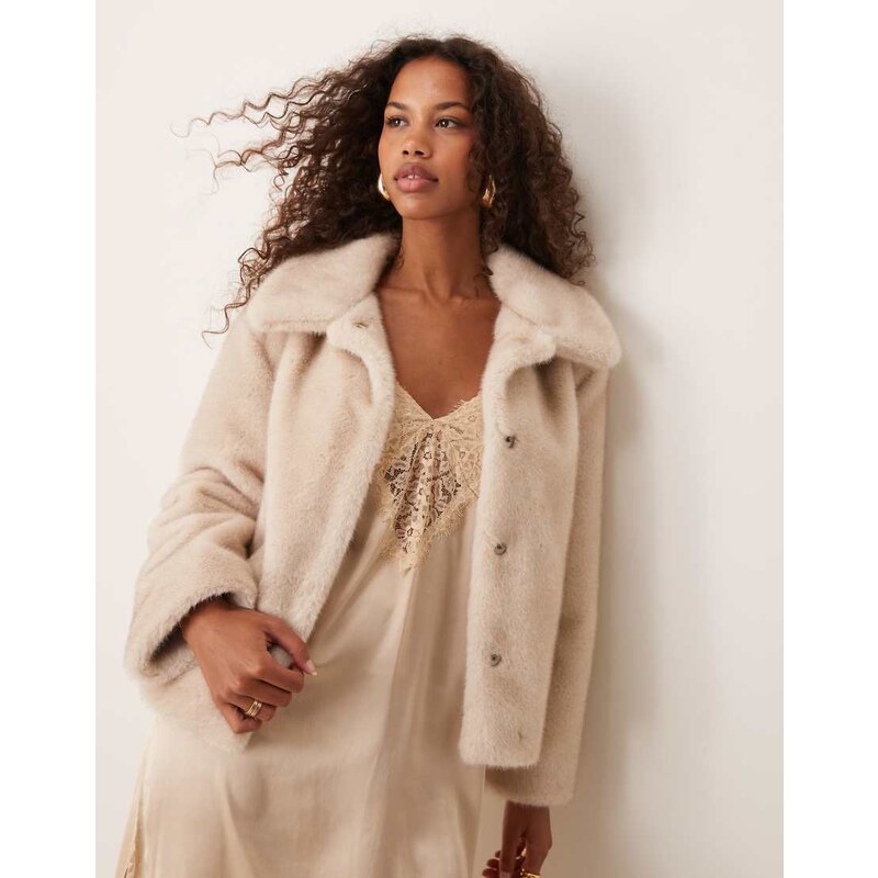 Abercrombie & Fitch collared borg jacket in beige-Neutral 101890416