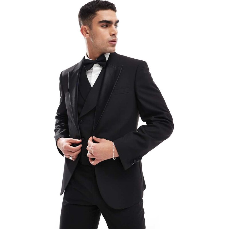 ASOS DESIGN slim fit tuxedo jacket in black