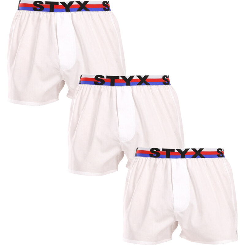 3PACK pánské trenky Styx sportovní guma bílé trikolóra (3B2061)