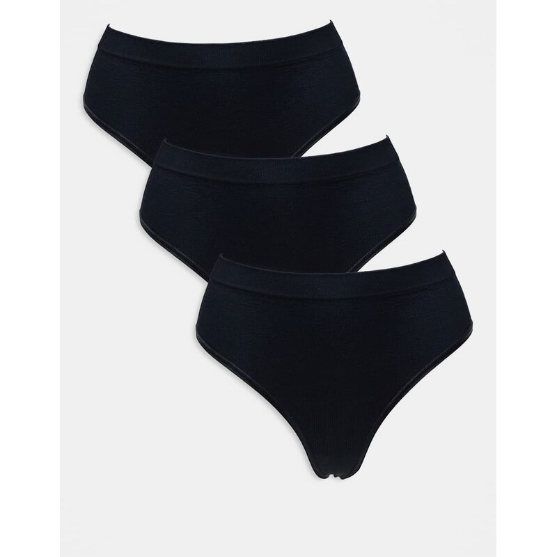 Lindex seamless rib high waist thong 3 pack in black 101906390