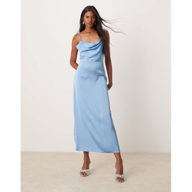 Vila satin cowl neck maxi dress in blissful blue