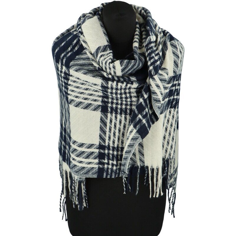 CASHMERE Módní dámská šála Methi, bílo-modrá