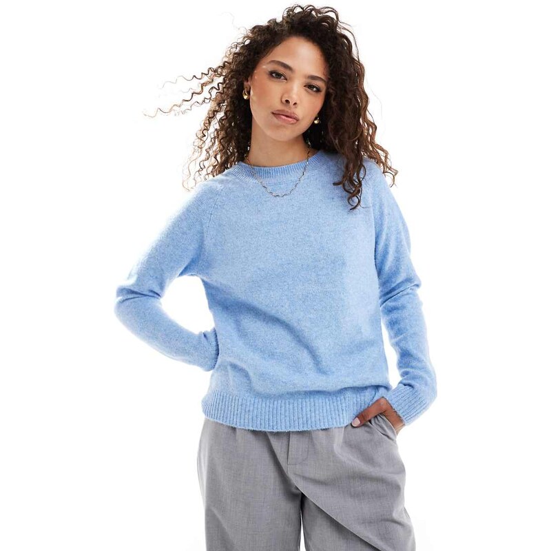 Vero Moda round neck knitted jumper in jasper blue