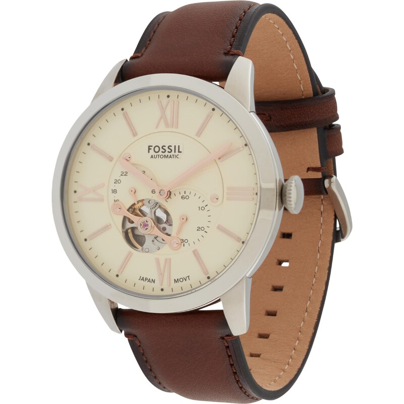 FOSSIL Analogové hodinky Townsman tmavě hnědá / stříbrná