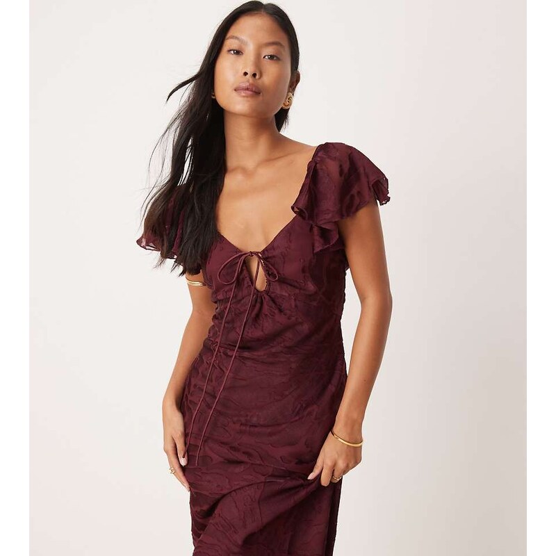 ASOS Petite ASOS DESIGN Petite flutter sleeve burnout maxi dress in 101937856