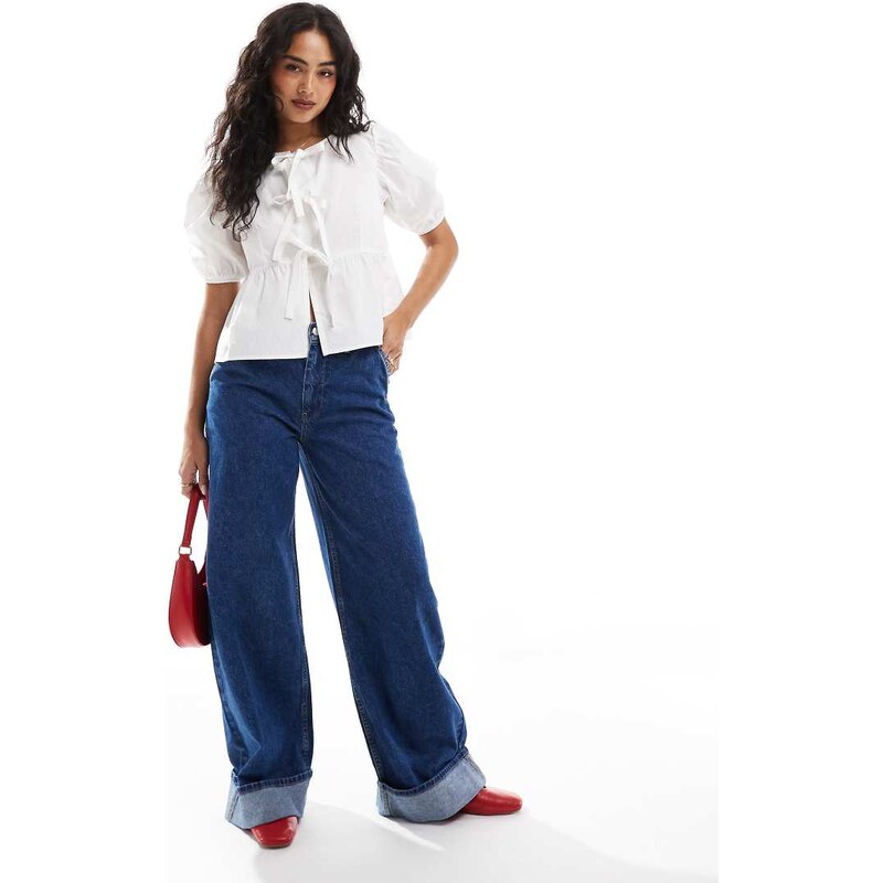 Brave Soul short sleeve tie front blouse in white 115544659