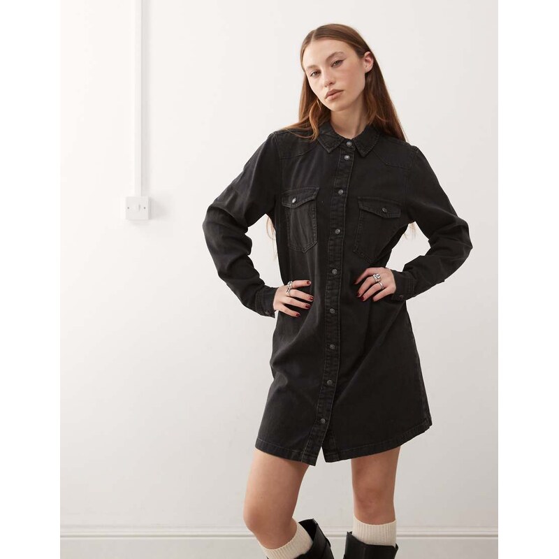 Noisy May long sleeve denim dress in black 102002164