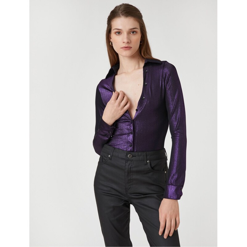 Koton Glittered Low Cut Slim Fit Shirt