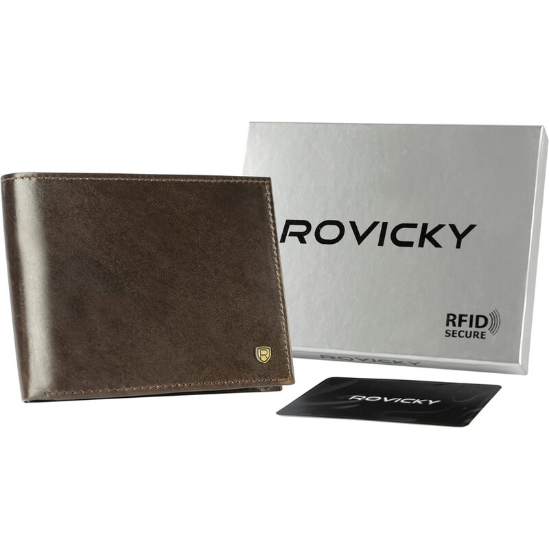 Elegantní hnědá pánská kožená peněženka s RFID systémem Rovicky