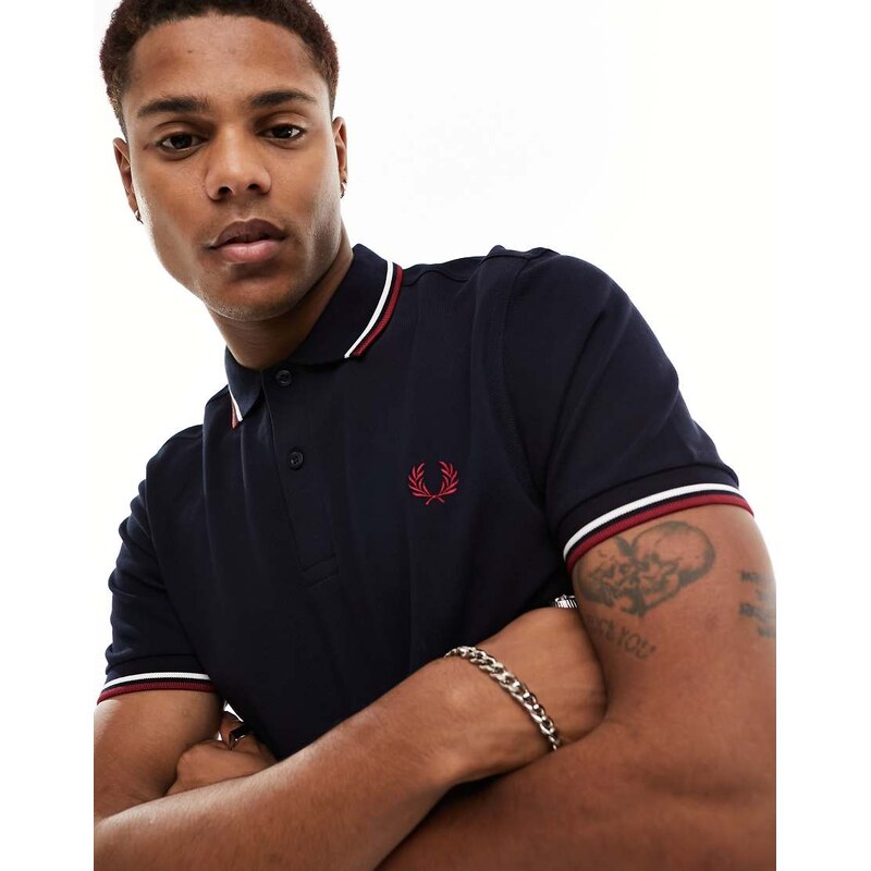 Fred Perry twin tipped logo polo in navy