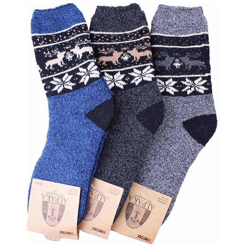 TifanTEX Pánské ovčí ponožky Alpaca Norský vzor na zimu