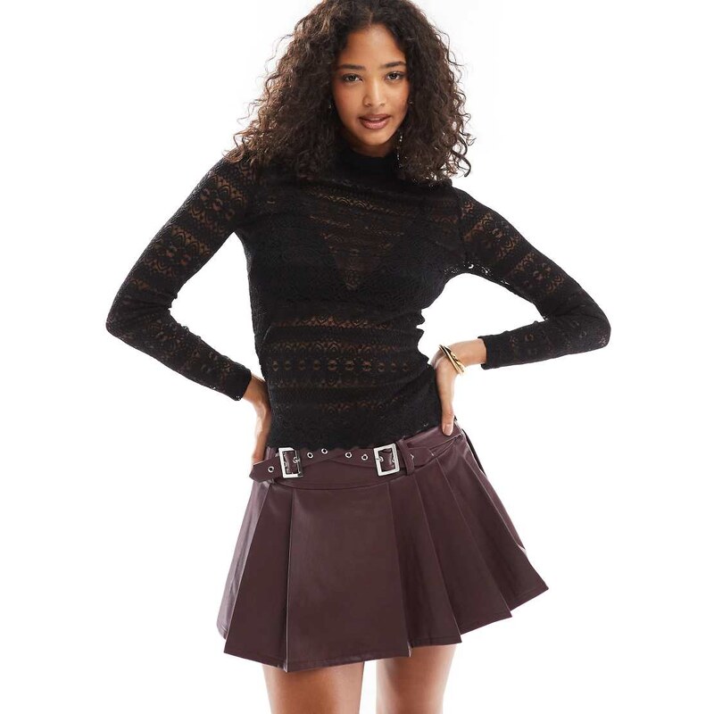 Vero Moda high neck lace detail jersey top in black 102111298