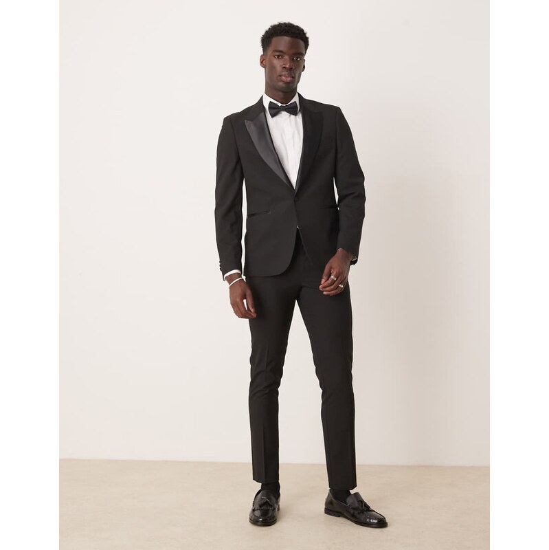 ASOS DESIGN skinny tuxedo trousers in black