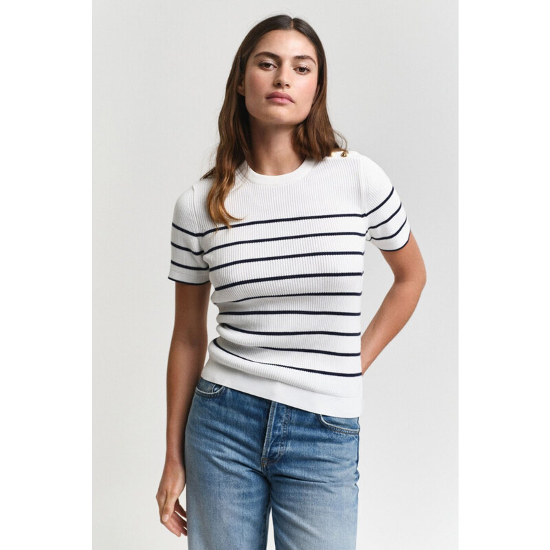 SVETR GANT RIBBED BRETON C-NECK CREAM