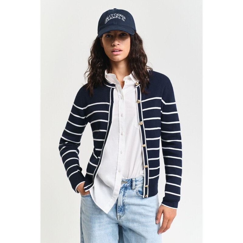 KARDIGAN GANT RIBBED BRETON CARDIGAN EVENING BLUE