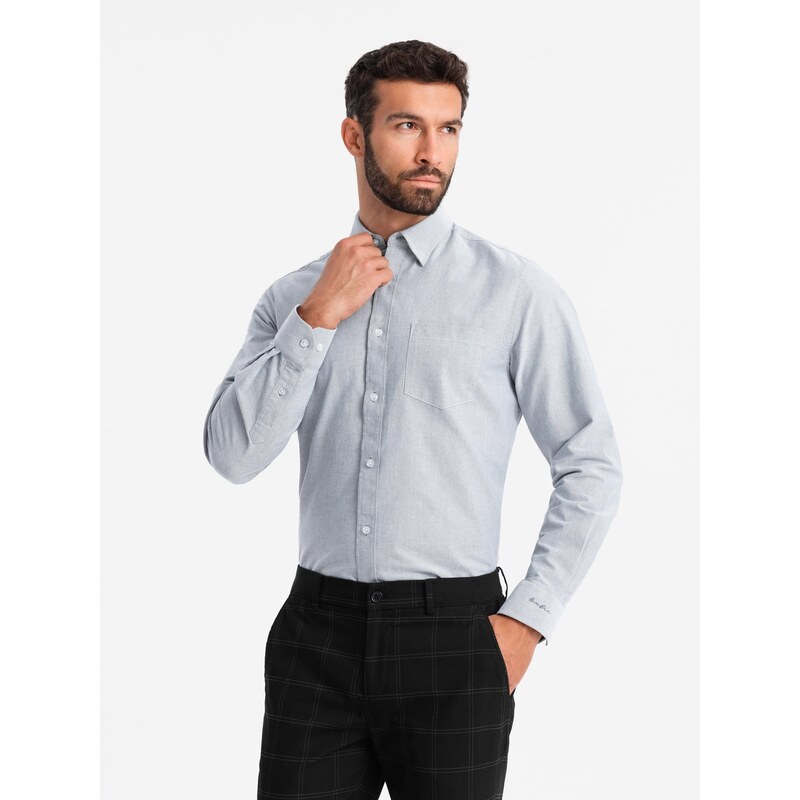 Ombre Elegant mens oxford shirt with embroidery and pocket -