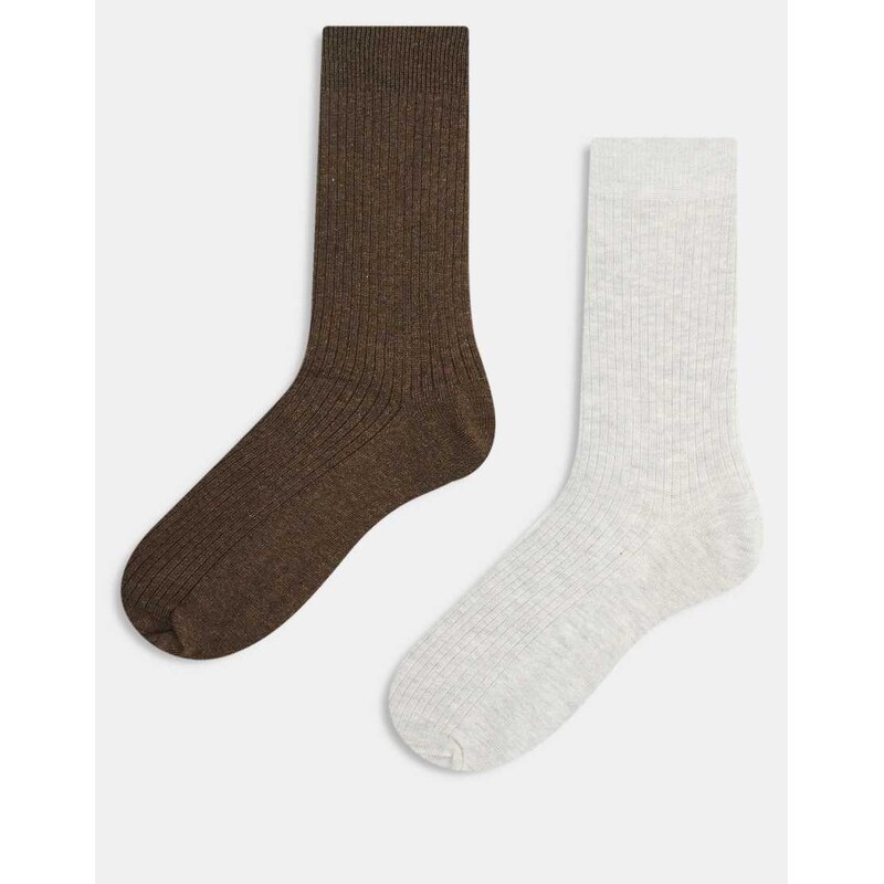 Jack & Jones premium 2 pack sock in light grey and brown