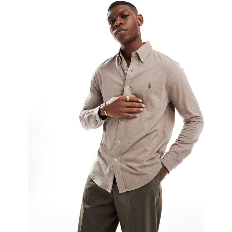 Polo Ralph Lauren icon logo pique shirt in brown marl