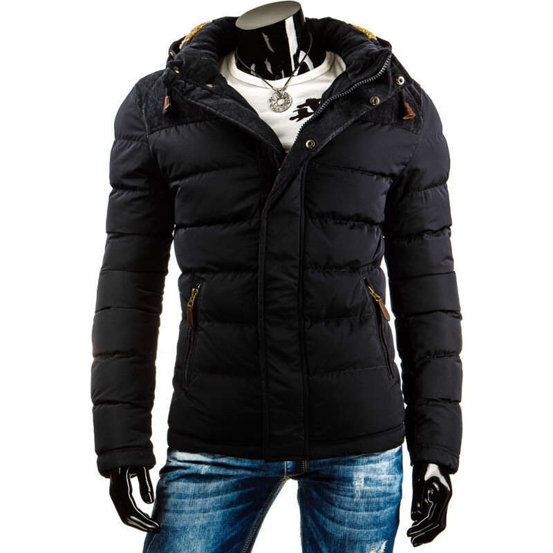 streetIN Prošívaná pánská bunda s kapucí s kožíškem - černá Velikost: M