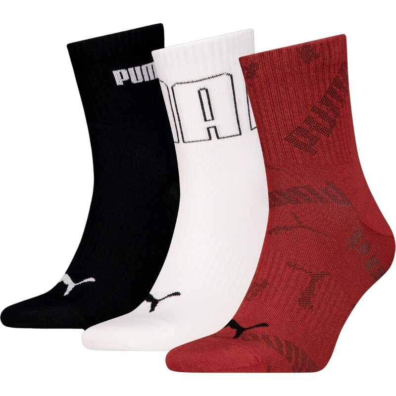 Puma unisex mesh logo short crew sock 3p red combo