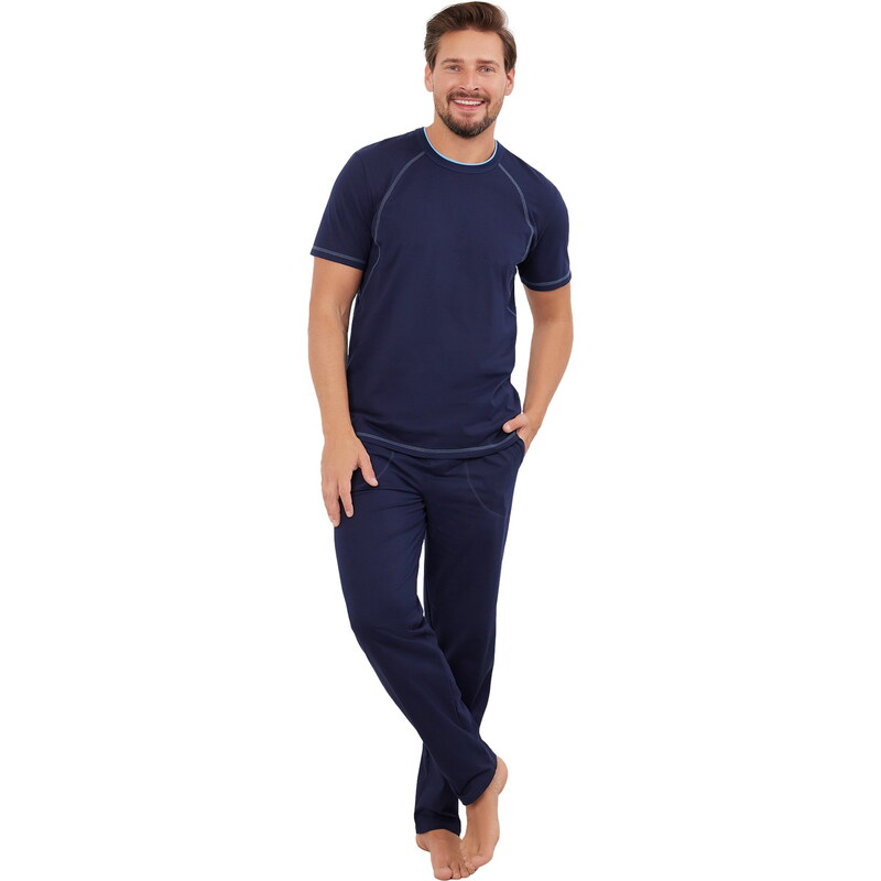 Pánské pyžamo ITALIAN FASHION SALOMON kr.dl. tmavě modrá/modrá