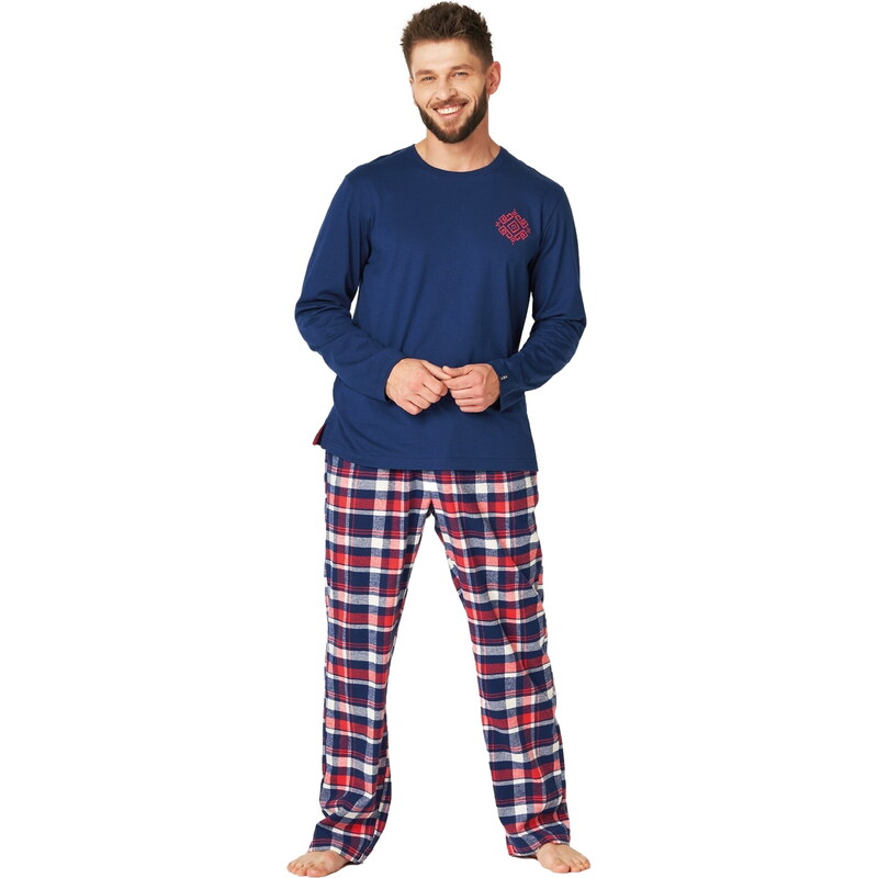 Pánské pyžamo KEY 613 tmavě modrá FLANEL