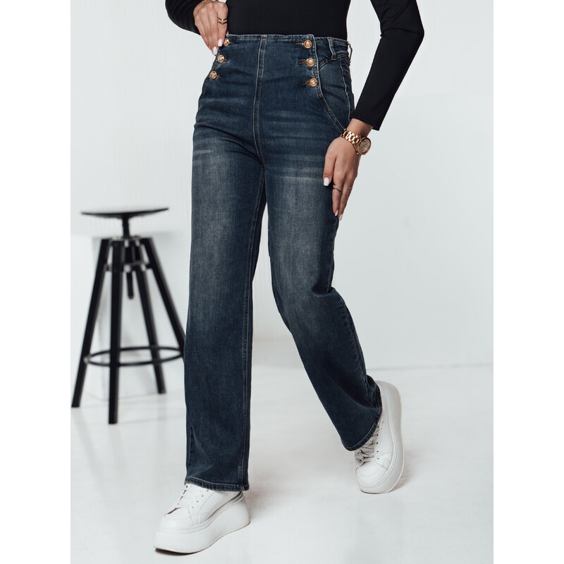 BASIC Dámské rovné džíny s vysokým pasem VIVEZZI Denim vzor