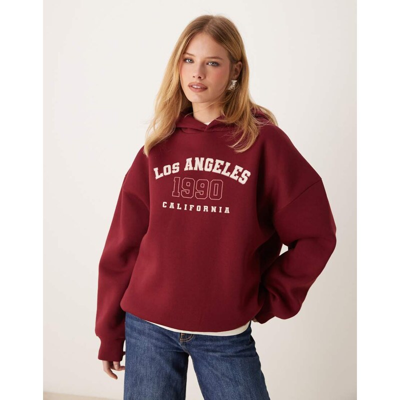 Miss Selfridge Los Angeles hoodie in burgundy-Red