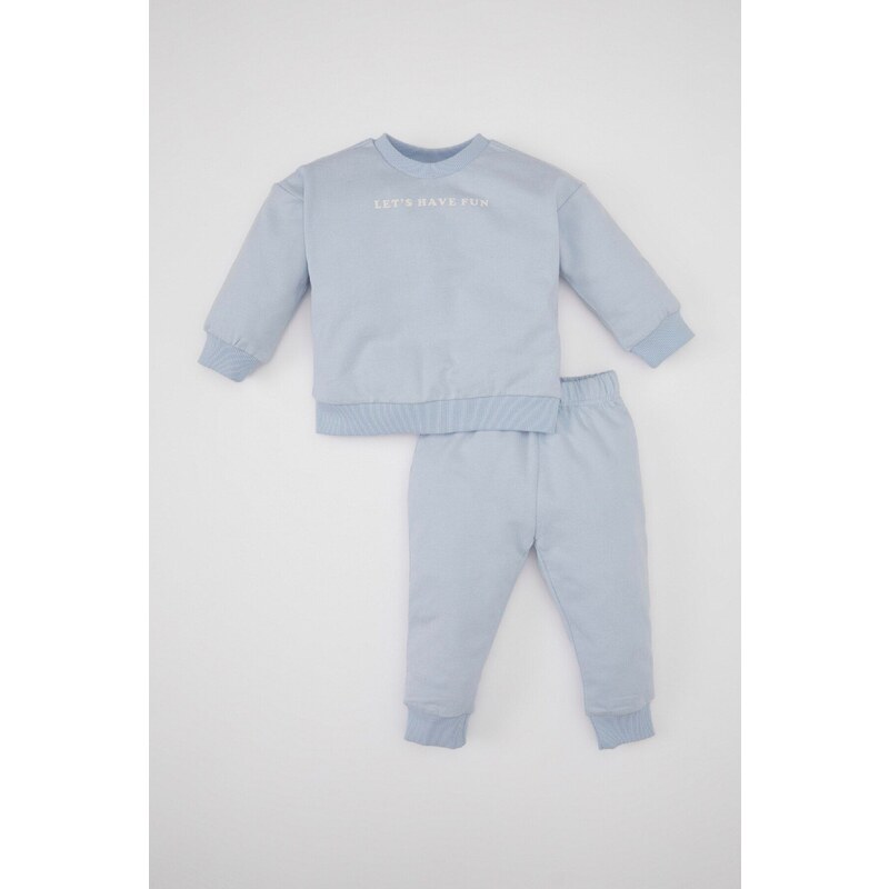 DEFACTO Baby Girl 2-Piece Set Crew Neck Printed Sweatshirt