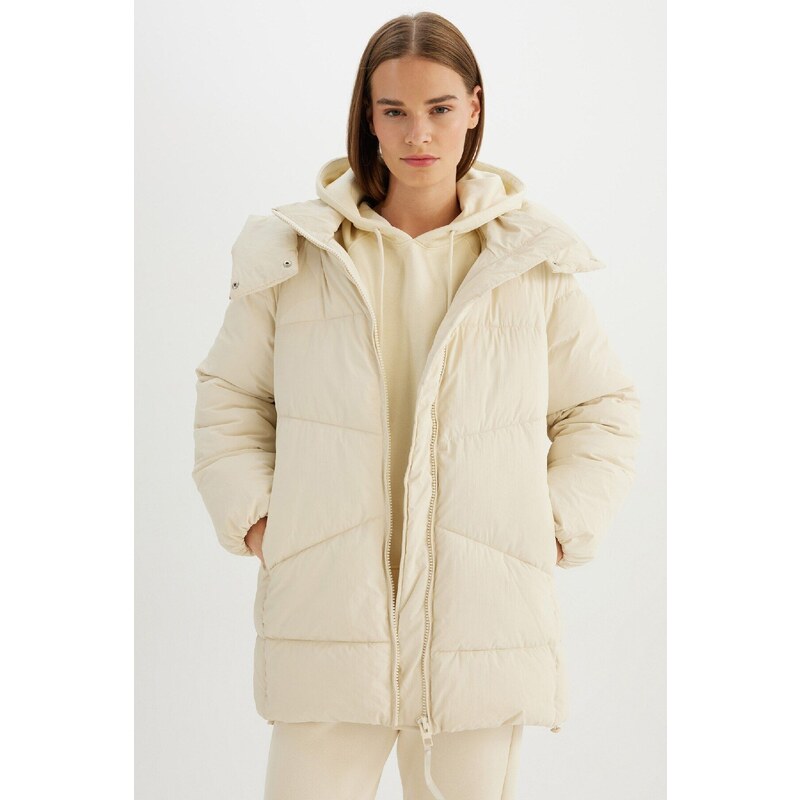DEFACTO Water Repellent Hooded Puffer Jacket Parka Zipper Snap