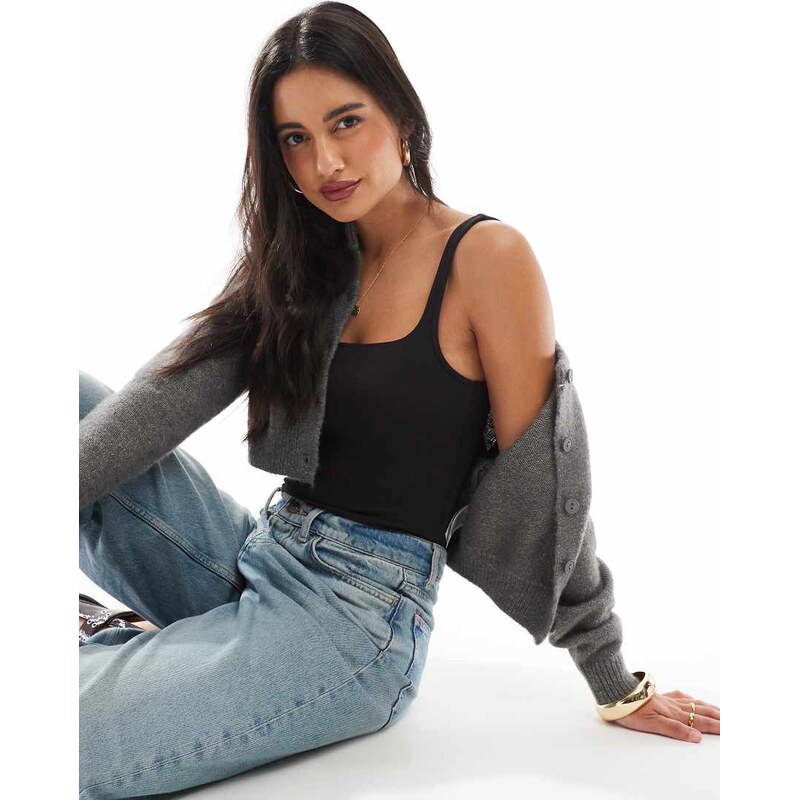 Pieces square neck seamless bodysuit in black
