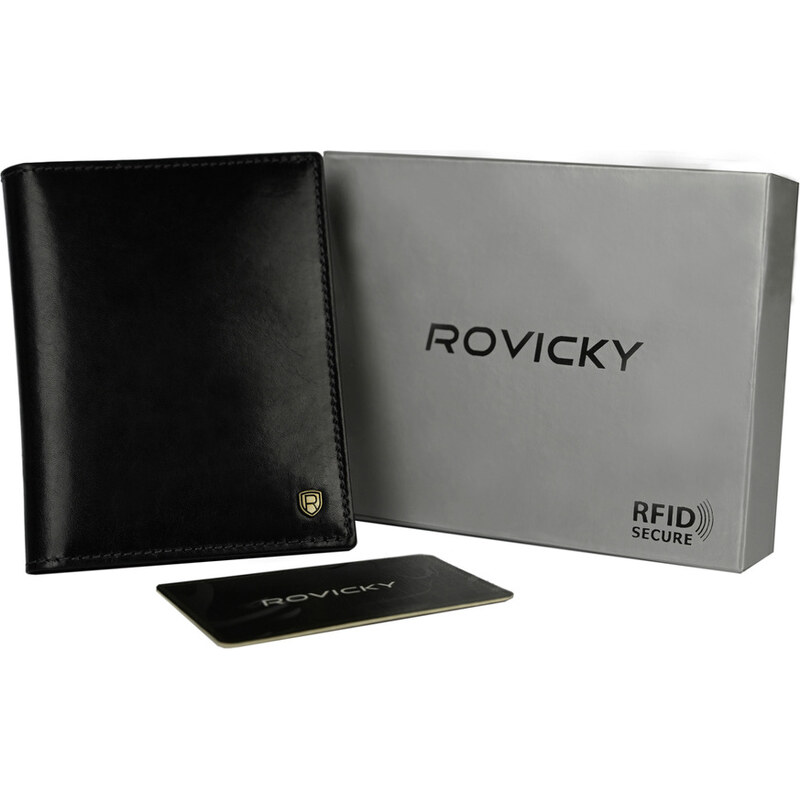 Vertikální pánská černá kožená peněženka bez zapínání Rovicky