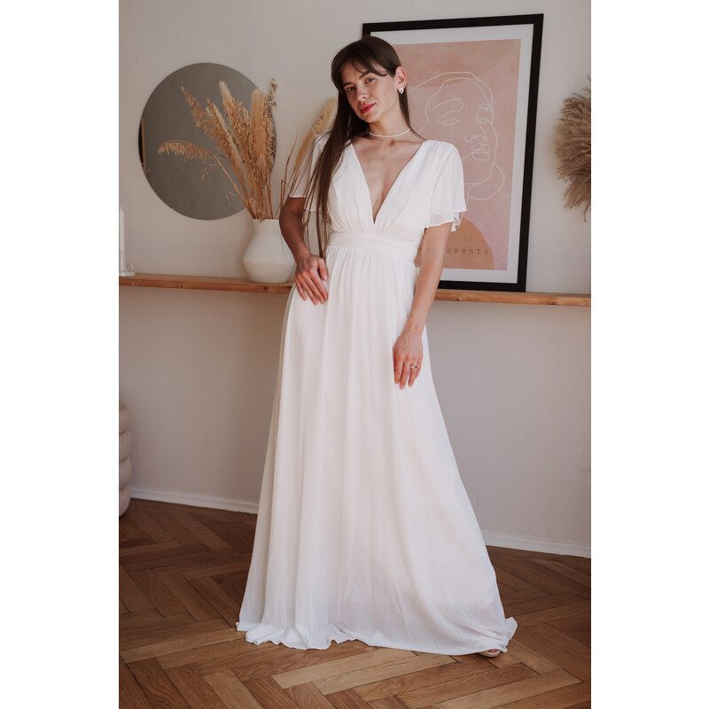 Eva & Lola Bílé šifonové šaty s volnými rukávy 80154809