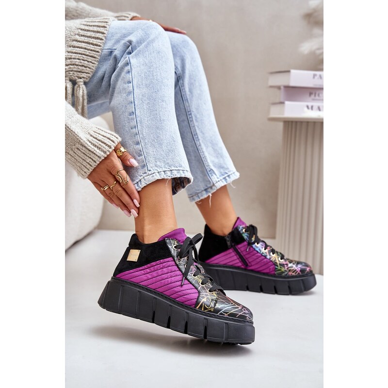Kožené sneakersy na platformě fuchsie Maciejka
