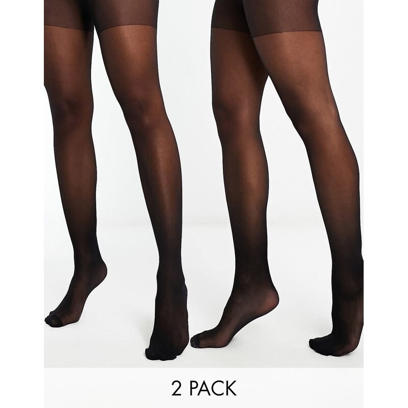 ASOS DESIGN 2 Pack 15 denier tights in black 102404613