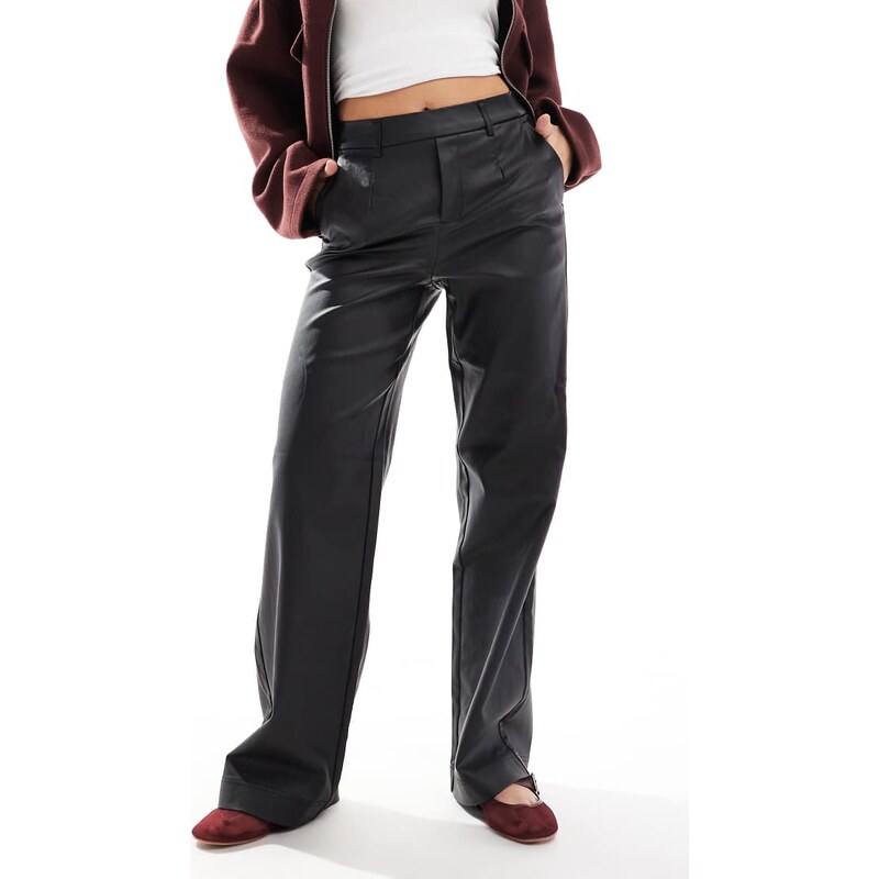 Object tailored coated wide leg trousers in black 102404705