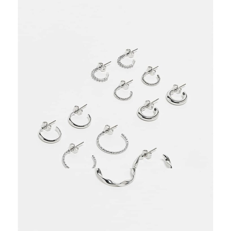 Pieces multi design hoop earring 6-pack in silver 102404753
