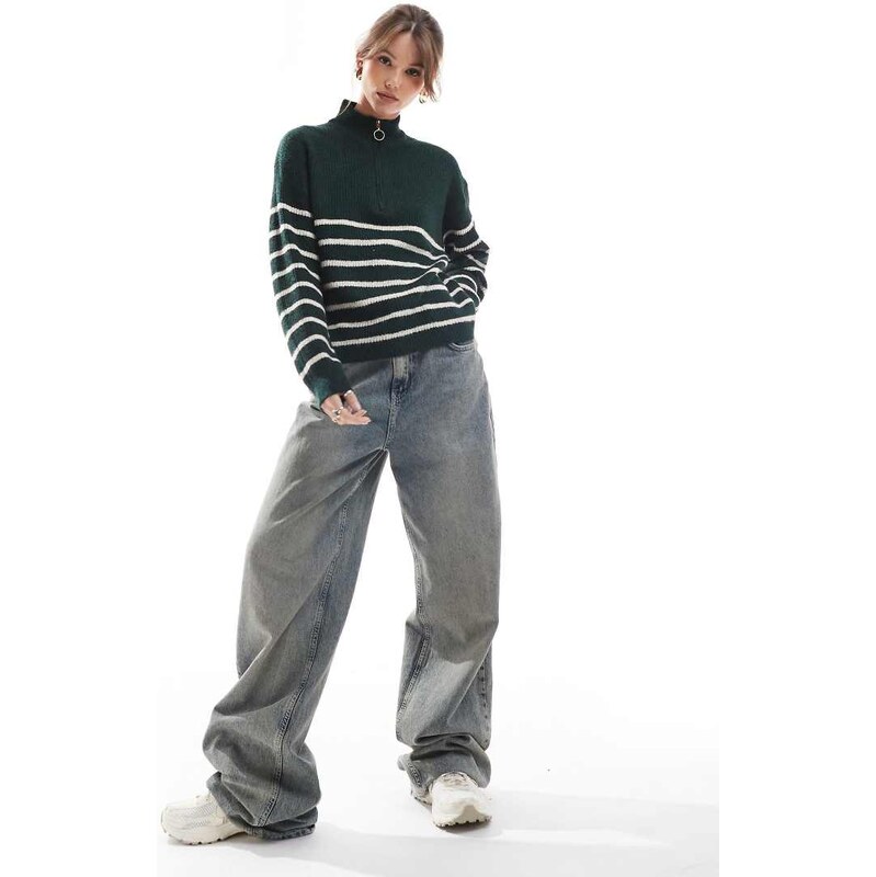 ONLY 1/4 zip jumper in dark green stripe